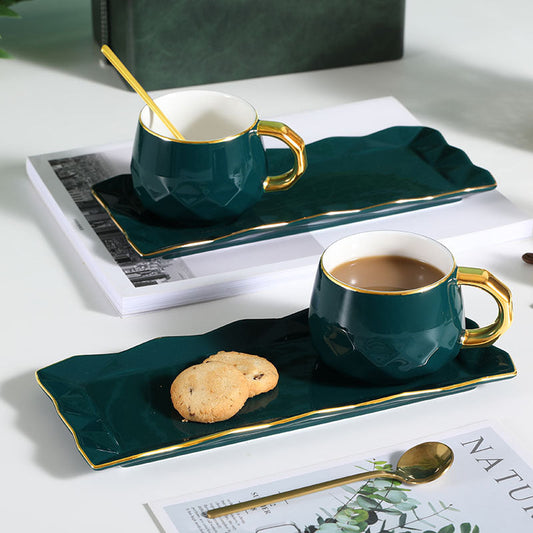 Emerald Green Ceramic Coffee Cup & Saucer Set